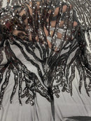 Black Sequin Fabric by Yard, 4 Way Stretch Fashion Design on Spandex Mesh