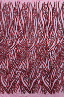 Burgundy Sequin Fabric by Yard, 4 Way Stretch Fashion Design on Spandex Mesh