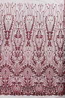 Burgundy Fashion Design Beads and Sequins, Luxury Beaded Fabric Embroidered on a Mesh Lace,Wedding,Bridal,Dress Sold By The Yard