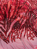 Burgundy Sequin Fabric by Yard, 4 Way Stretch Fashion Design on Spandex Mesh