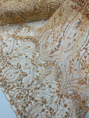 Champagne Fashion Design Beads and Sequins, Luxury Beaded Fabric Embroidered on a Mesh Lace,Wedding,Bridal,Dress Sold By The Yard