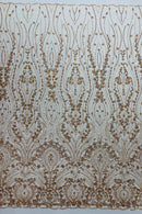 Champagne Fashion Design Beads and Sequins, Luxury Beaded Fabric Embroidered on a Mesh Lace,Wedding,Bridal,Dress Sold By The Yard