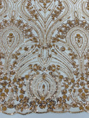 Champagne Fashion Design Beads and Sequins, Luxury Beaded Fabric Embroidered on a Mesh Lace,Wedding,Bridal,Dress Sold By The Yard