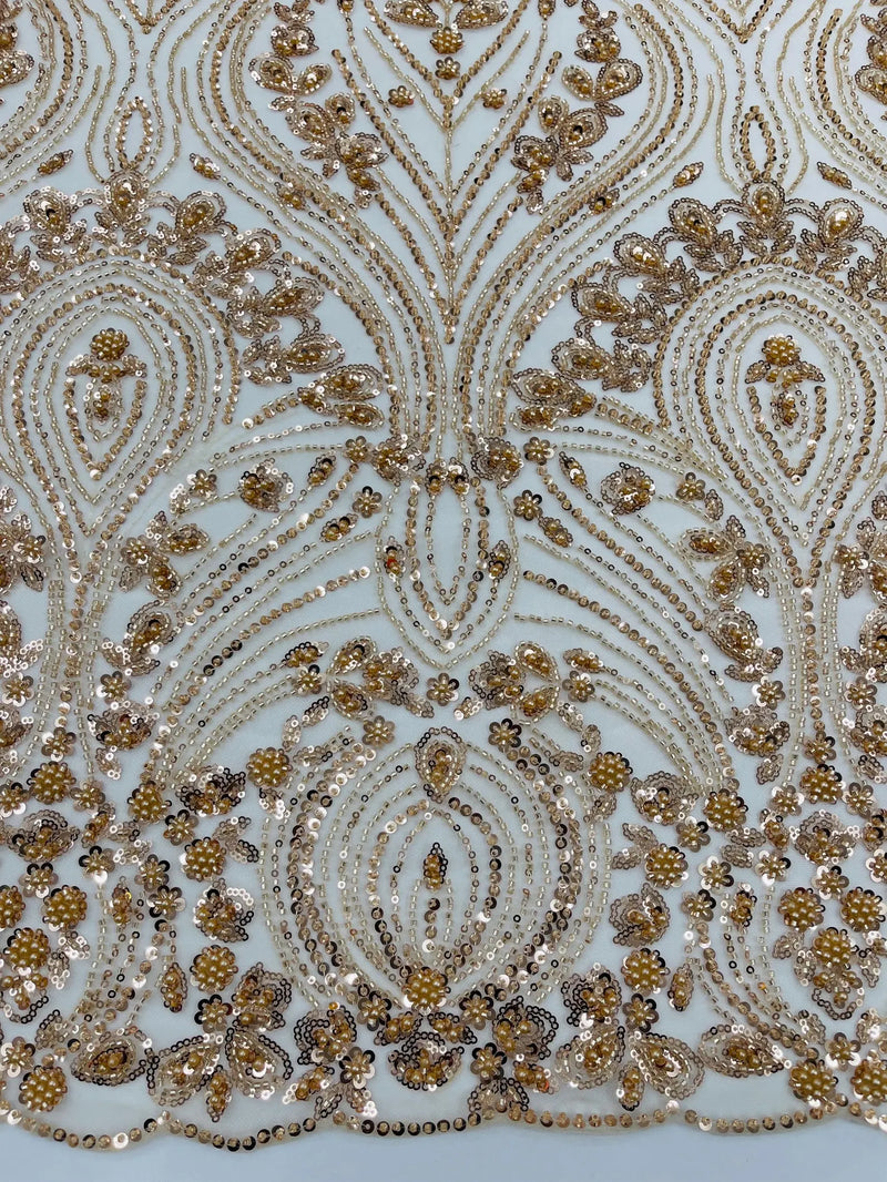 Champagne Fashion Design Beads and Sequins, Luxury Beaded Fabric Embro Champagne Fashion Design Beads and Sequins, Luxury Beaded Fabric Embro