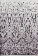 Dark Plum Fashion Design Beads and Sequins, Luxury Beaded Fabric Embroidered on a Mesh Lace,Wedding,Bridal,Dress Sold By The Yard