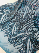 Dark Teal Sequin Fabric by Yard, 4 Way Stretch Fashion Design on Spandex Mesh