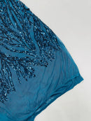 Dark Teal Sequin Fabric by Yard, 4 Way Stretch Fashion Design on Spandex Mesh