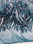 Dark Teal Sequin Fabric by Yard, 4 Way Stretch Fashion Design on Spandex Mesh