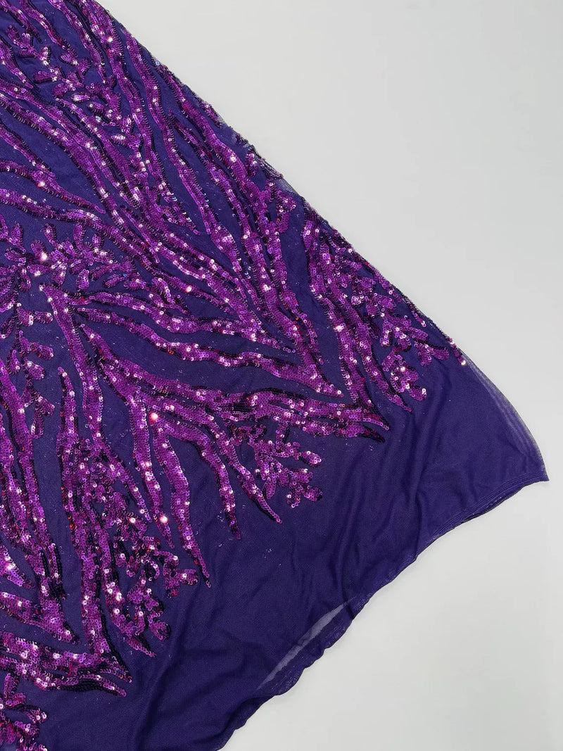 Dk Purple Sequin Fabric by Yard, 4 Way Stretch Fashion Design on Spandex Mesh