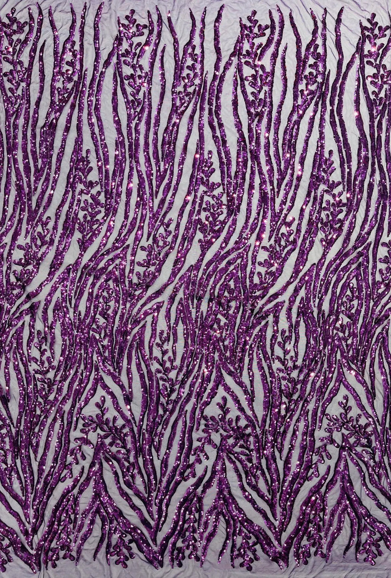 Dk Purple Sequin Fabric by Yard, 4 Way Stretch Fashion Design on Spandex Mesh