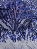 Dk Royal Blue Sequin Fabric by Yard, 4 Way Stretch Fashion Design on Spandex Mesh