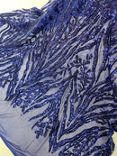 Dk Royal Blue Sequin Fabric by Yard, 4 Way Stretch Fashion Design on Spandex Mesh