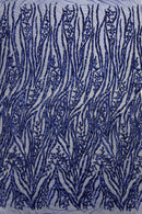 Dk Royal Blue Sequin Fabric by Yard, 4 Way Stretch Fashion Design on Spandex Mesh