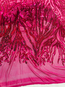 Fuchsia Sequin Fabric by Yard, 4 Way Stretch Fashion Design on Spandex Mesh