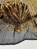 Gold on Black Sequin Fabric by Yard, 4 Way Stretch Fashion Design on Spandex Mesh