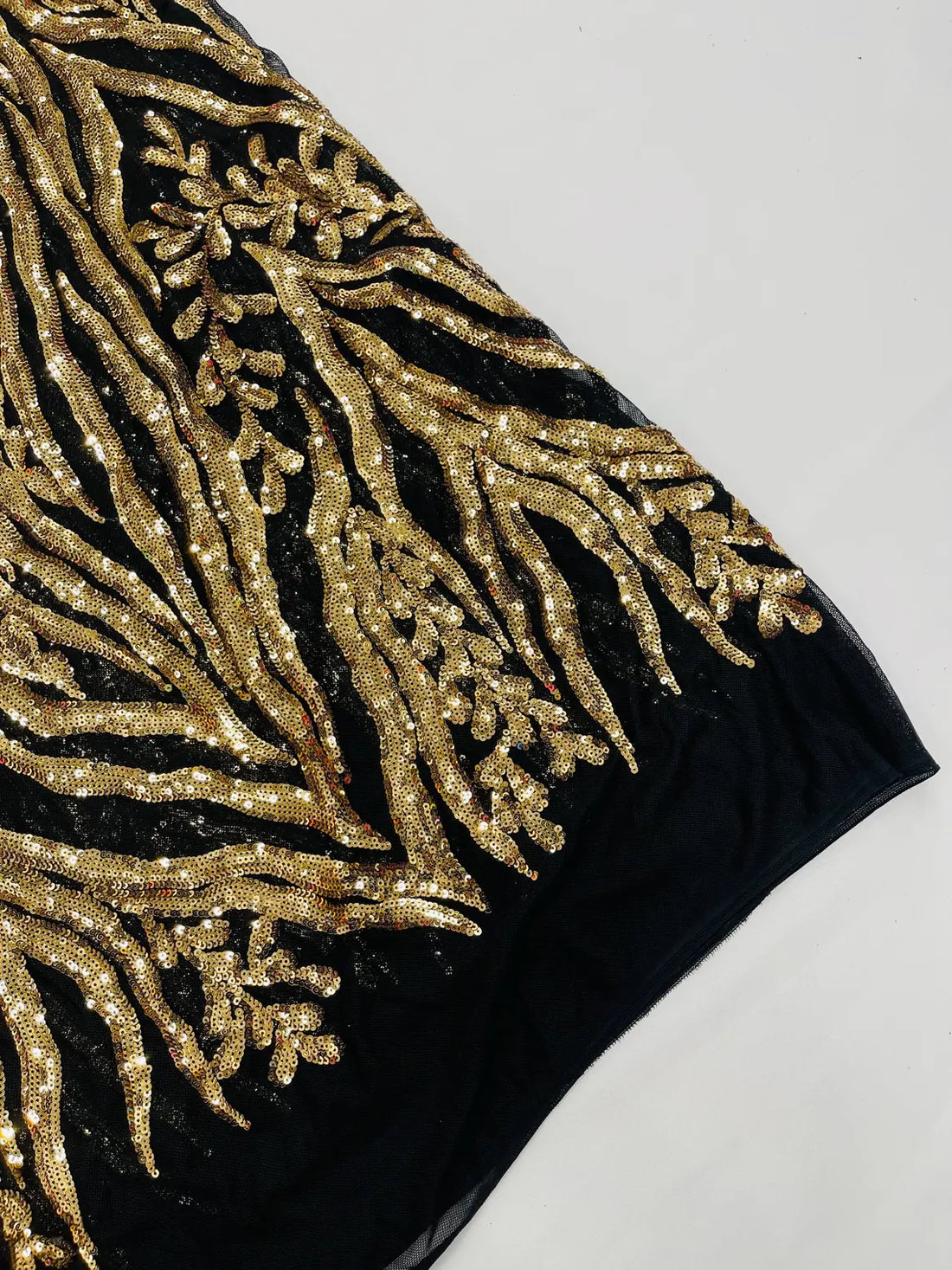 Gold on Black Sequin Fabric by Yard, 4 Way Stretch Fashion Design on S