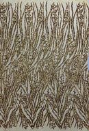 Gold Sequin Fabric by Yard, 4 Way Stretch Fashion Design on Spandex Mesh