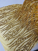 Gold Sequin Fabric by Yard, 4 Way Stretch Fashion Design on Spandex Mesh