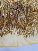 Gold Sequin Fabric by Yard, 4 Way Stretch Fashion Design on Spandex Mesh