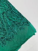 Green Sequin Fabric by Yard, 4 Way Stretch Fashion Design on Spandex Mesh