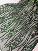 Hunter Green Sequin Fabric by Yard, 4 Way Stretch Fashion Design on Spandex Mesh