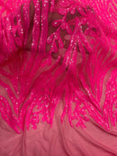 Hot Pink Sequin Fabric by Yard, 4 Way Stretch Fashion Design on Spandex Mesh