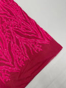 Hot Pink Sequin Fabric by Yard, 4 Way Stretch Fashion Design on Spandex Mesh