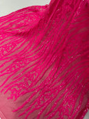 Hot Pink Sequin Fabric by Yard, 4 Way Stretch Fashion Design on Spandex Mesh