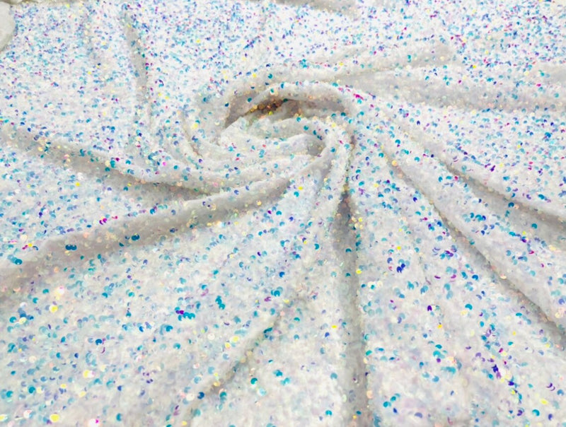 58/60" Velvet Sequins Stretch Fabric - Clear Iridescent - Velvet Sequins 2 Way Stretch Sold By Yard