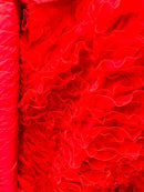 Ruffle Taffeta Fabric - Red - 3D Ruffles Taffeta Floral Fabric Sold By Yard