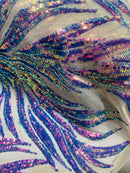 Lavender Iridescent Sequin, by the yard - Nude Mesh 4 Way Stretch Sequin Fabric Spandex Mesh