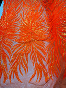 Feather Wings Sequins - Orange Iridescent - 4 Way Stretch Embroidered Wings Sequin By Yard