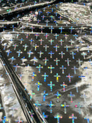 Cross Design Vinyl Fabric - Black - 4 Way Stretch Shiny Vinyl Fabric Sold by the Yard