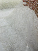 Ivory Fashion Design Beads and Sequins, Luxury Beaded Fabric Embroidered on a Mesh Lace,Wedding,Bridal,Dress Sold By The Yard