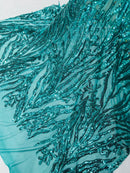 Jade Green Sequin Fabric by Yard, 4 Way Stretch Fashion Design on Spandex Mesh