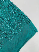 Jade Green Sequin Fabric by Yard, 4 Way Stretch Fashion Design on Spandex Mesh