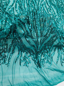 Jade Green Sequin Fabric by Yard, 4 Way Stretch Fashion Design on Spandex Mesh