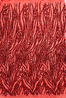 Red Sequin Fabric by Yard, 4 Way Stretch Fashion Design on Spandex Mesh