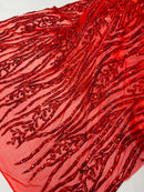 Red Sequin Fabric by Yard, 4 Way Stretch Fashion Design on Spandex Mesh