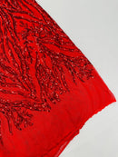 Red Sequin Fabric by Yard, 4 Way Stretch Fashion Design on Spandex Mesh