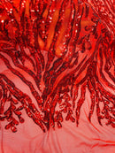 Red Sequin Fabric by Yard, 4 Way Stretch Fashion Design on Spandex Mesh
