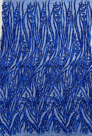 Royal Blue Sequin Fabric by Yard, 4 Way Stretch Fashion Design on Spandex Mesh