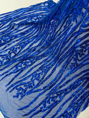 Royal Blue Sequin Fabric by Yard, 4 Way Stretch Fashion Design on Spandex Mesh