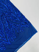 Royal Blue Sequin Fabric by Yard, 4 Way Stretch Fashion Design on Spandex Mesh