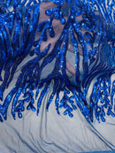 Royal Blue Sequin Fabric by Yard, 4 Way Stretch Fashion Design on Spandex Mesh