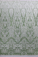 Sage Green Fashion Design Beads and Sequins, Luxury Beaded Fabric Embroidered on a Mesh Lace,Wedding,Bridal,Dress Sold By The Yard