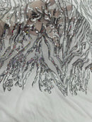 Silver Sequin Fabric by Yard, 4 Way Stretch Fashion Design on Spandex Mesh