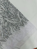 Silver Sequin Fabric by Yard, 4 Way Stretch Fashion Design on Spandex Mesh