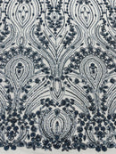 Smoke Blue Fashion Design Beads and Sequins, Luxury Beaded Fabric Embroidered on a Mesh Lace,Wedding,Bridal,Dress Sold By The Yard