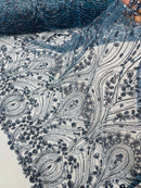 Smoke Blue Fashion Design Beads and Sequins, Luxury Beaded Fabric Embroidered on a Mesh Lace,Wedding,Bridal,Dress Sold By The Yard